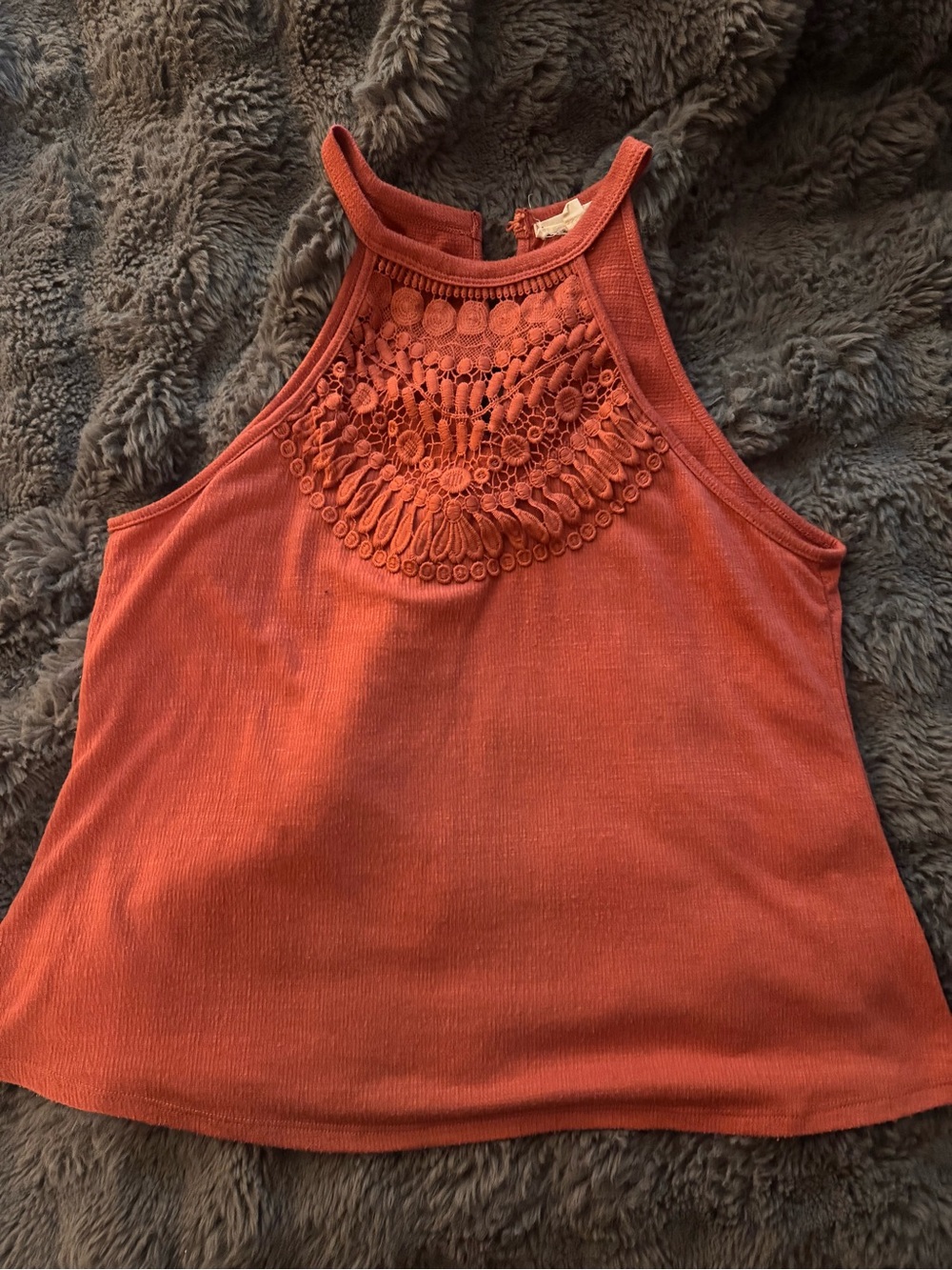 Another Reason Rust Crochet Lace High Neck Tank Top Size L